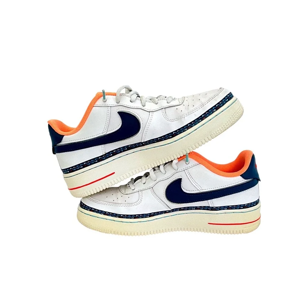 Nike Air Force 1 Low‎ Swoosh Chain White Navy Orange Youth Size 7Y Sneakers